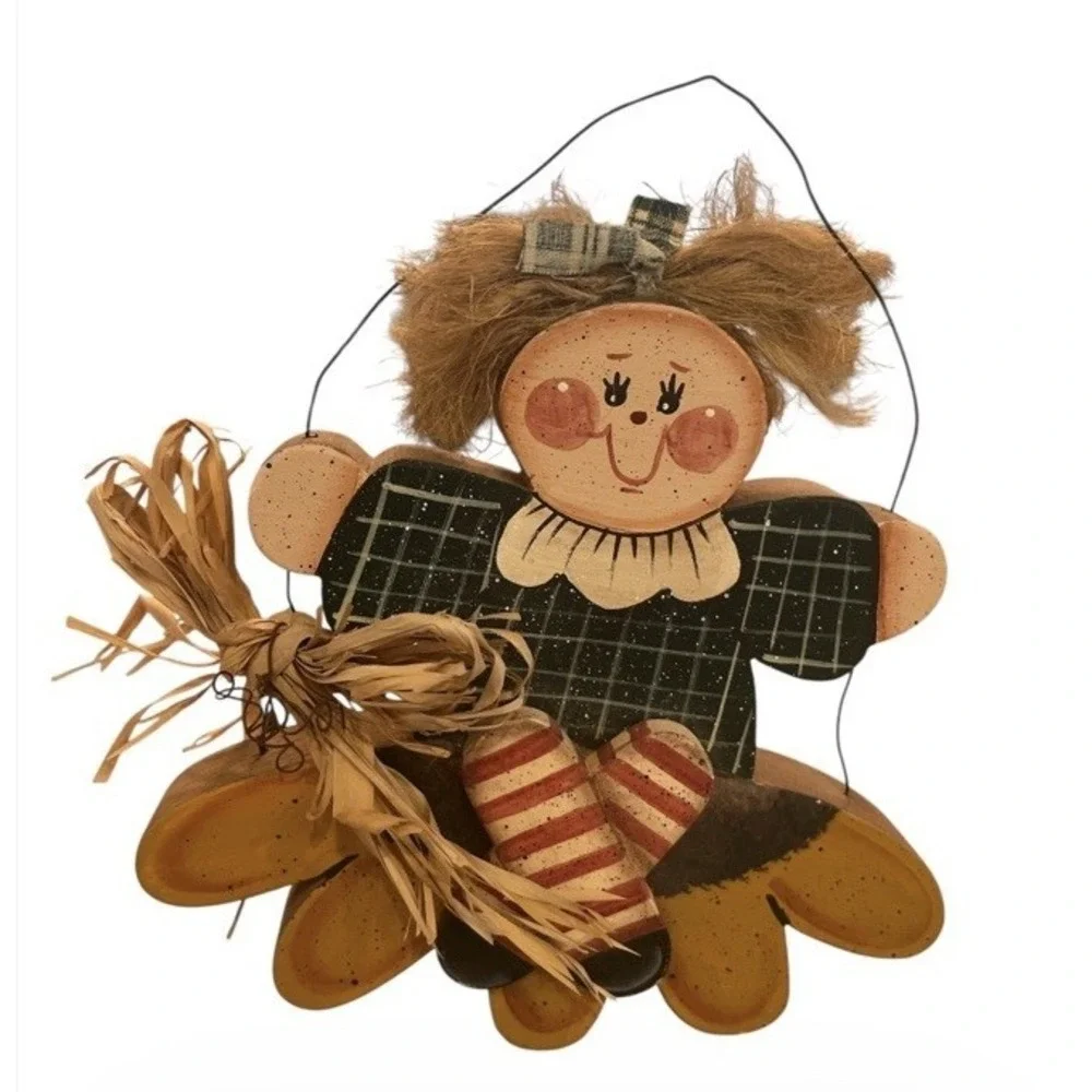 Girl Perched On A Sunflower Hand-Made Wood Fall Wall Hanging